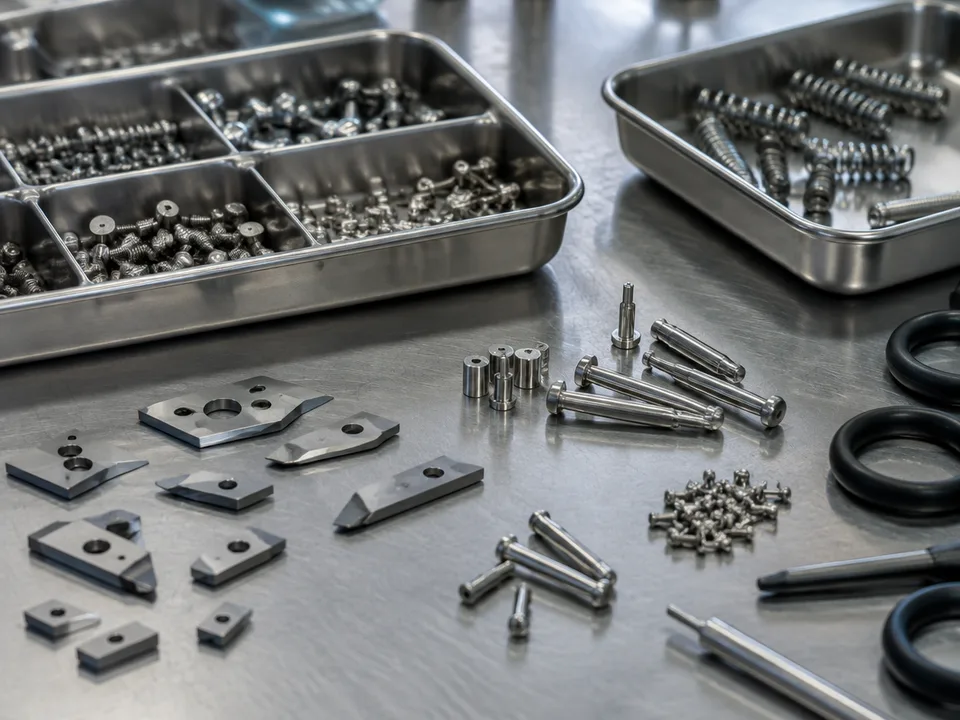 Components, Fasteners and Inserts in a Sialkot surgical instrument workshop