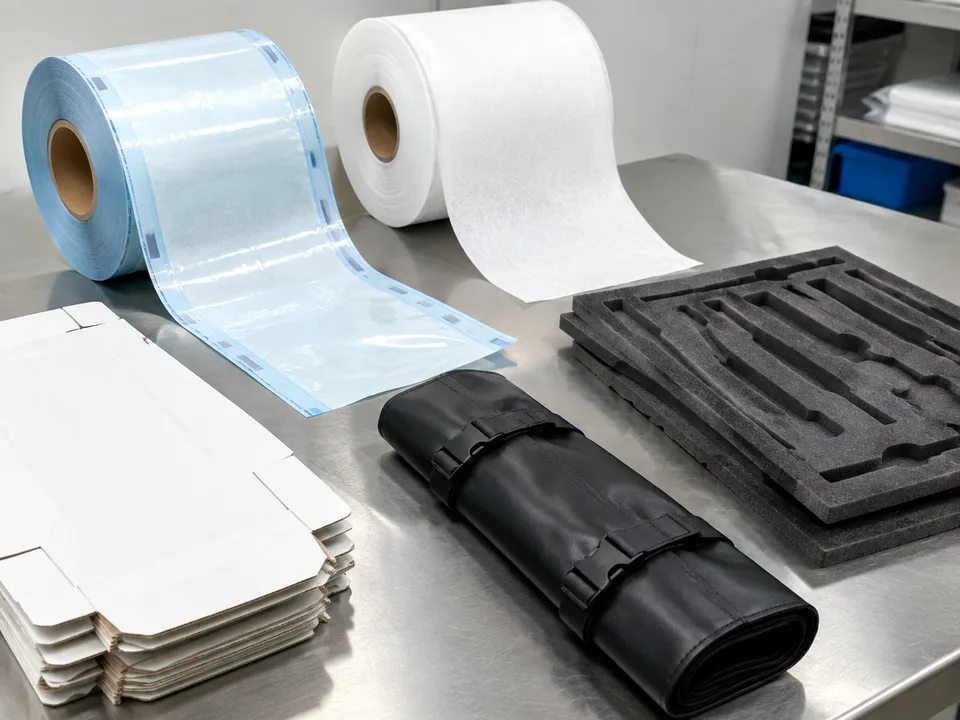 Packaging and Marking Materials in a Sialkot surgical instrument workshop